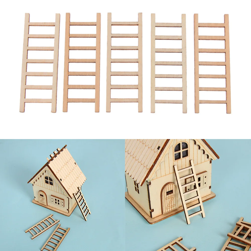 5PCS Miniature Wooden Ladder Garden Ornament Micro Landscape DIY Handcraft Gardening Supplies Home Decoration Accessories ornament crafts,miniature figurines,miniature ornament,wooden figurine crafts,glass fruit pendants,miniature scenery material