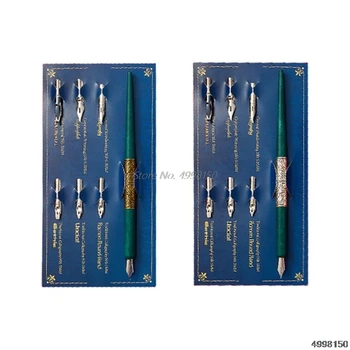 

Wood Manga Calligraphy Dip Pen Holder with 6 Nibs for Lettering Skiching Drawing Dropship