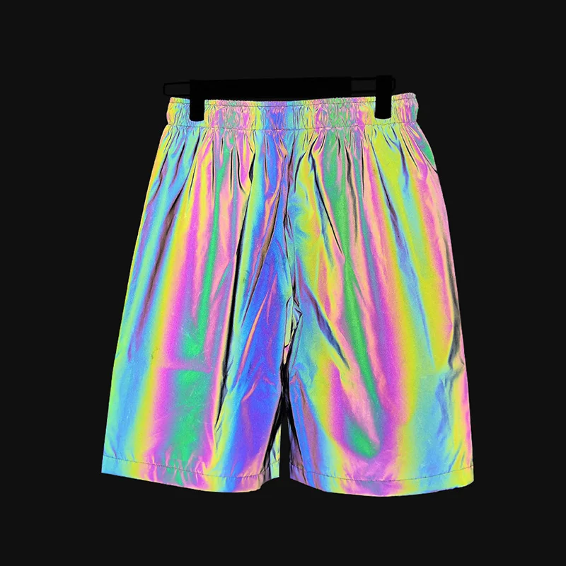

RUELK New Arrival Reflective Shorts Men Summer Night Joggers Eye-Catching Extremely Colorful Streetwear Night Club Men's Shorts