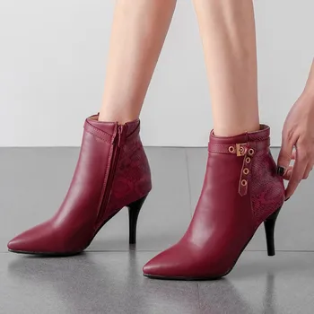 

Women Ankle Boots Thin Heels Shoes Zip Buckle Casual Short Fashion Boot high heels zapatos de mujer con plataforma#N4
