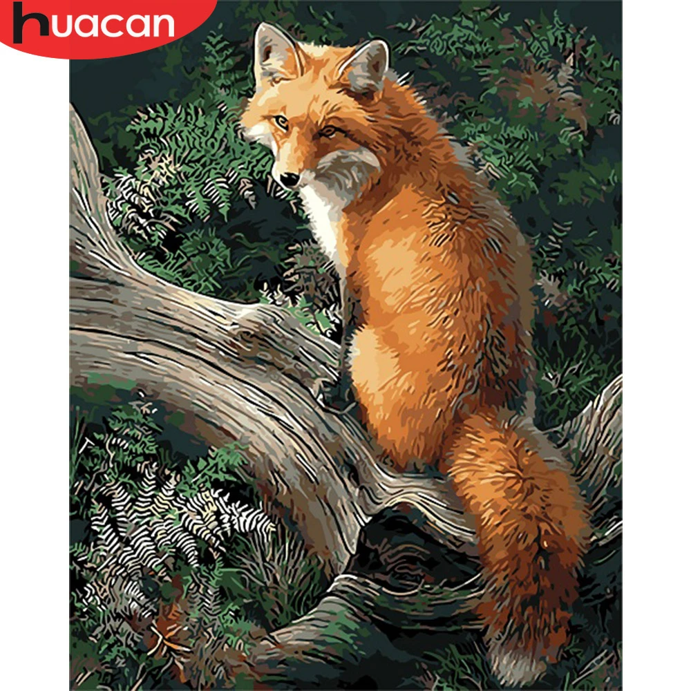 HUACAN Coloring By Numbers Fox Animals Kits Drawing Canvas DIY Pictures Oil Painting Hand Painted Gift Home Decor