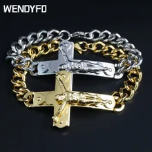 Панк Крест Христос браслет для мужчин католическое Распятие INRI Jesus кусок кубинские звенья цепи браслеты мужские ювелирные изделия из нержавеющей стали подарок