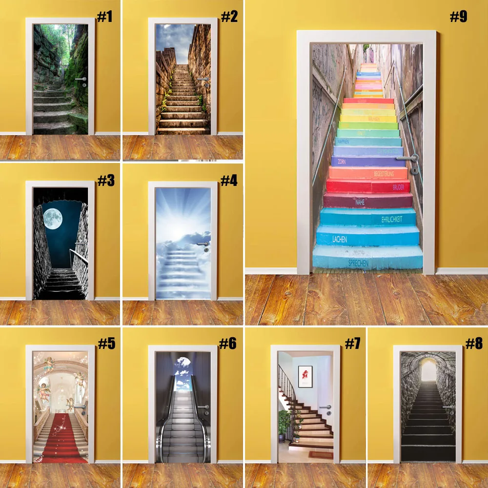 Selfadhesive Diy Waterproof Door Sticker Creative Staircase Pattern Decoration Stickers Art
