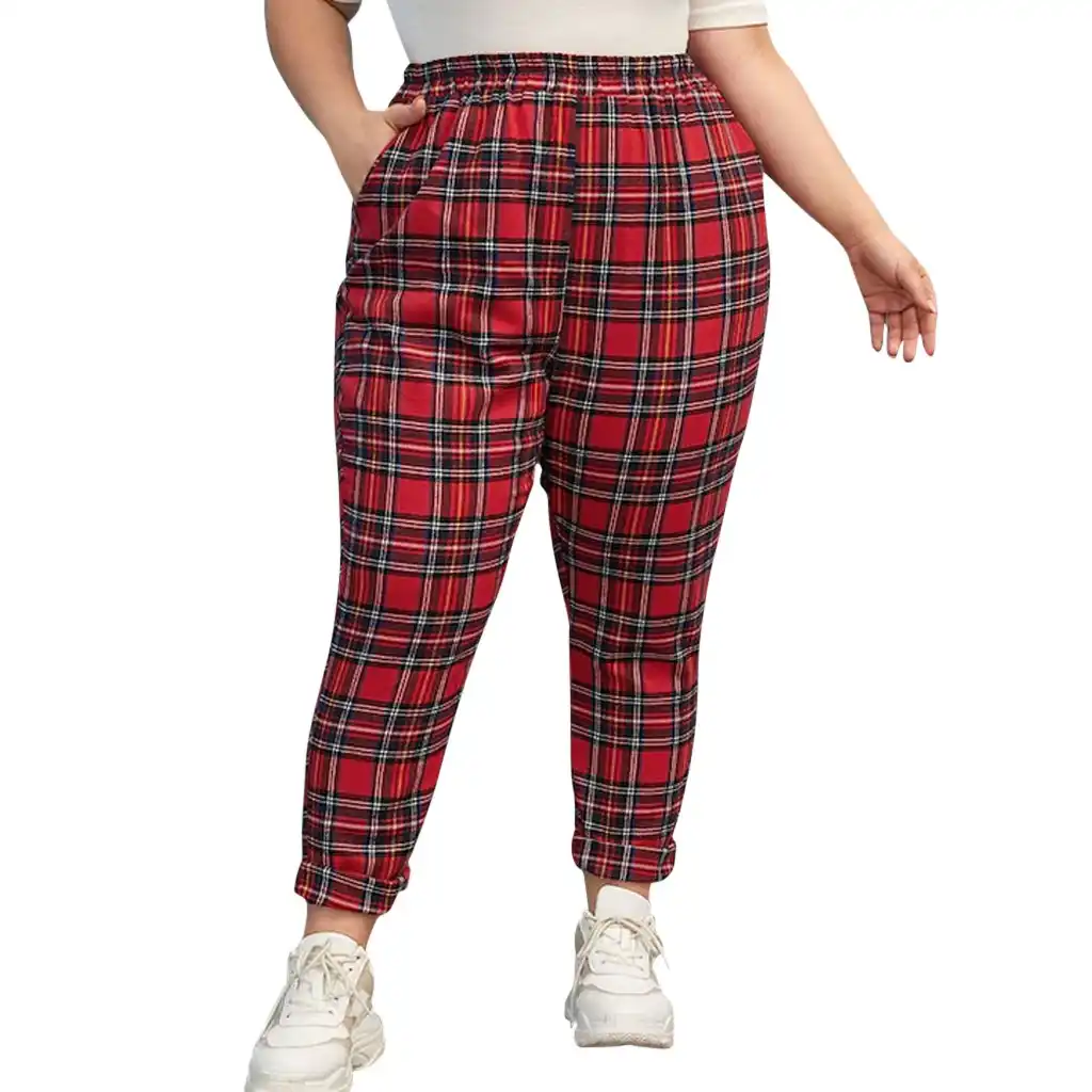 plus size red plaid pants