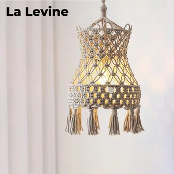 

Beige Tassel Hand-woven Lampshade Lantern Chandelier Living Room Bedroom Bookstore Decorative Lamp European Photography Props