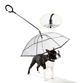 

High Quality Pet Umbrella Transparent Dog Umbrella Telescopic Handle Transparent Pet Umbrella With Dog Leash For Rain