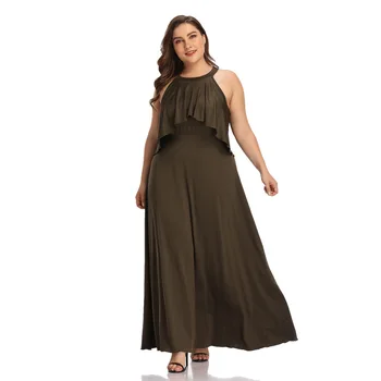 

TUHAO 2019 Elegant Lady Halter Solid Maxi Dress Ankle-Length Loose Sexy Club Style Women Long Dresses Plus Size Robes HC261