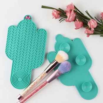 

Makeup Brush Cleaner Mat,Cosmetic Brush Cleaning Mat with Suction Cup (Cactus)