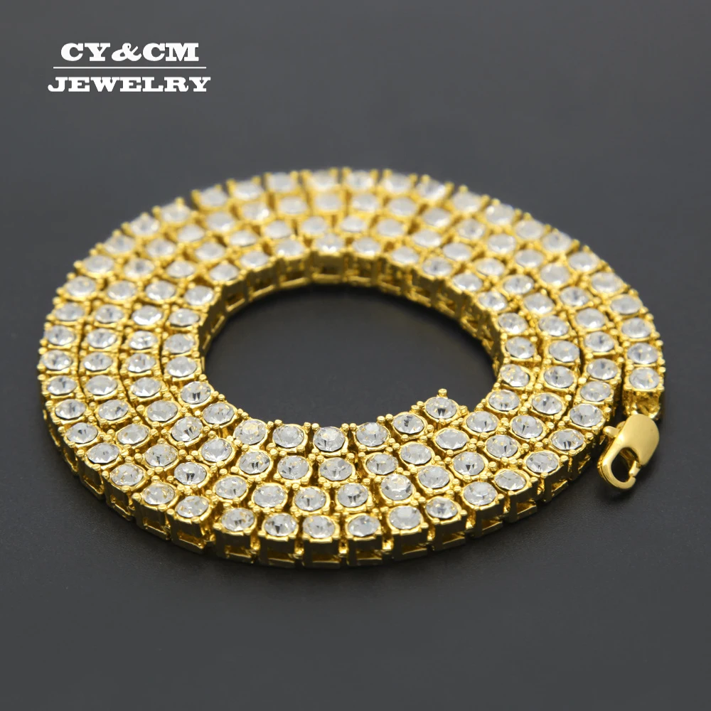 

5mm Men's Hip Hop Bling Bling Iced Out Tennis Chains 1 Row Necklaces Luxury Brand Silver/Gold Color Men Chain Fashion Jewelry