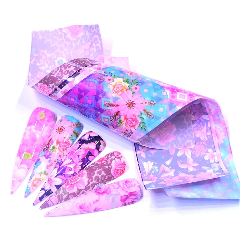 Holographic Florar Stickers Nail Art Butterfly Foil Transfer Starry Sky Decal Paper Adhesive Slider Decoration | Красота и здоровье
