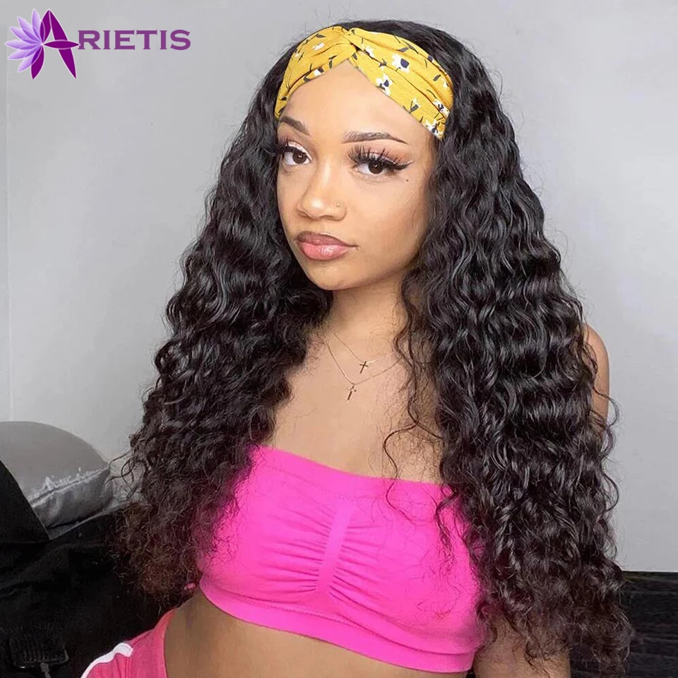

Loose Deep Wave Headband Wig Human Hair Wigs For Black Women Brazilian Remy Full Machine Made Wigs Natural Black Glueless Wigs
