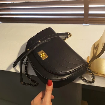 

Vintage Fashion semi-circular Saddle bag 2019 New Quality PU Leather Women's Designer Handbag Lock Chain Shoulder Messenger bags