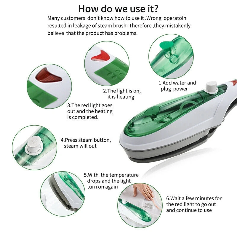 1000W Portable Handheld Electric Steam Iron Brush Steamer Travel Laundry Clothes UK Plug