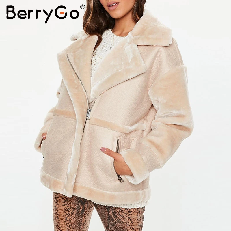 BerryGo, пэтчворк, искусственная молния, женские теплые короткие пальто, зимнее, плюшевое, искусственный мех, кожаное пальто, женская верхняя одежда с карманами, Женская мягкая куртка