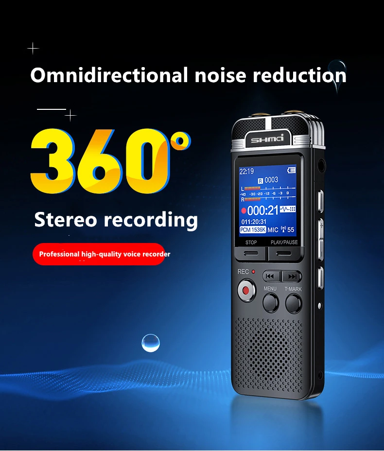 16gb, pcm, ativada por voz, microfone duplo, hi-fi, reprodutor mp3