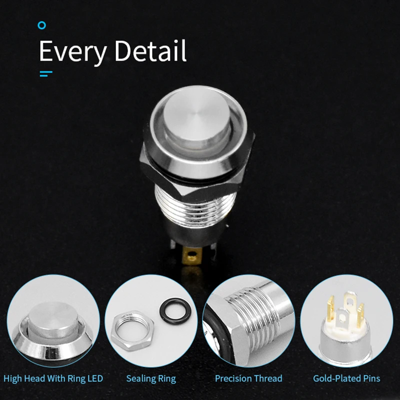 8MM Metal Push Button Switch LED Momentary Latching Waterproof 4Pin Self  Locking