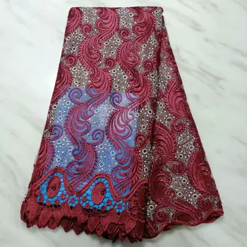

Latest 2019 Red African Lace Fabric With Beads And Stones Nigerian Wedding Embroidered French Tulle Lace Material For Bridal
