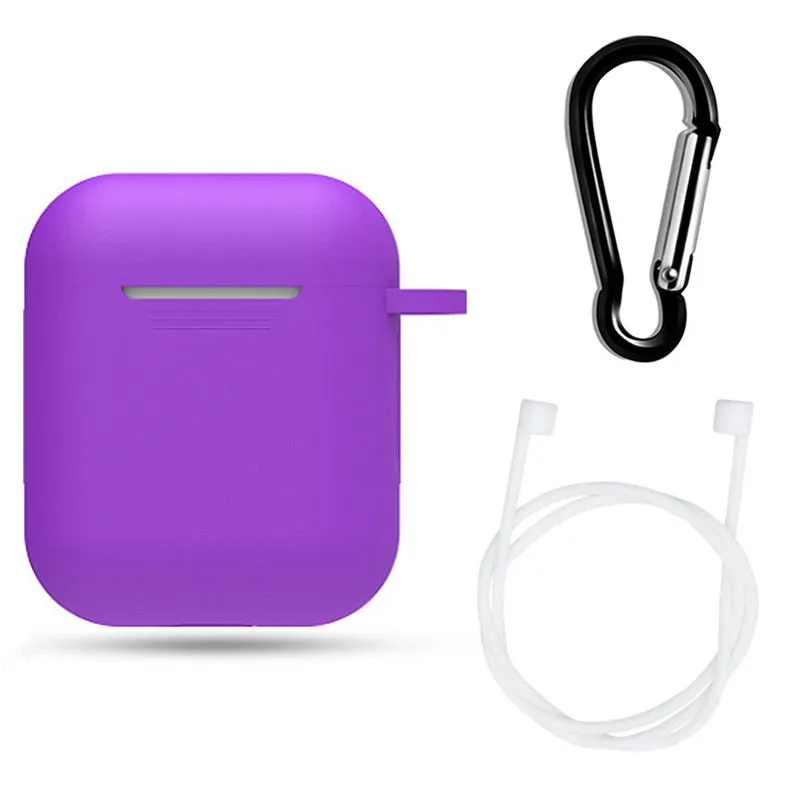 Чехол 3 в 1 и крючок для Apple для Airpods 2 1 чехол с брелком силиконовый 1:1 противоударный чехол для Airpod 2 аксессуары - Цвет: Фиолетовый