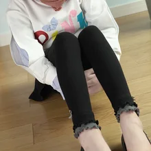 Г. Корейский стиль, стиль, укороченные штаны в Вертикальную Полоску с оборками для девочек чёсаный хлопок, не скатывается, белые леггинсы Гусеничный