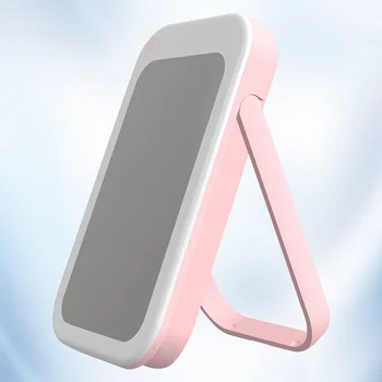 

1Pc Portable LED Makeup Mirror with Foldable Holder Angle Adjustable Vanity Mirror for Bathroom Bedroom Office (White)