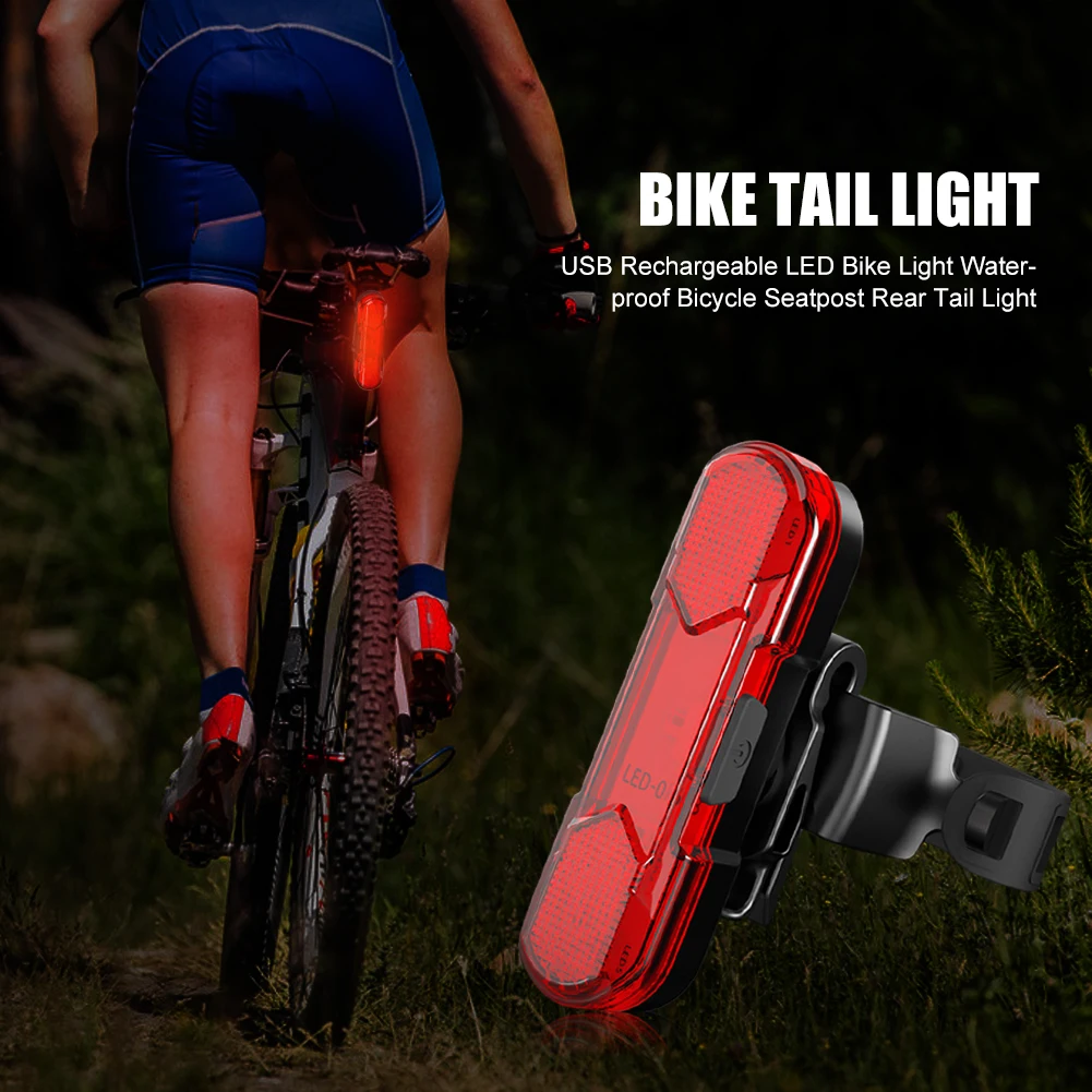 USB Rechargeable LED Bike Light Waterproof Bicycle Seatpost Rear Tail Light Seatpost Rear Tail Safety Warning Light Cycling