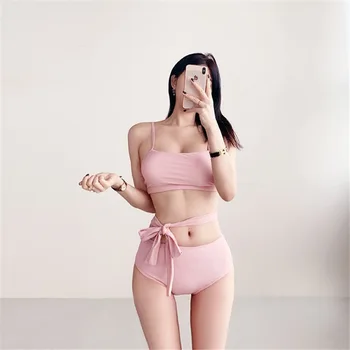 

Swim Suit Women Swimwear Two Pieces Swimsuits Summer 2020 Bikini New Female High Waist Hot That Wipe Bosom Swimsuit Solid