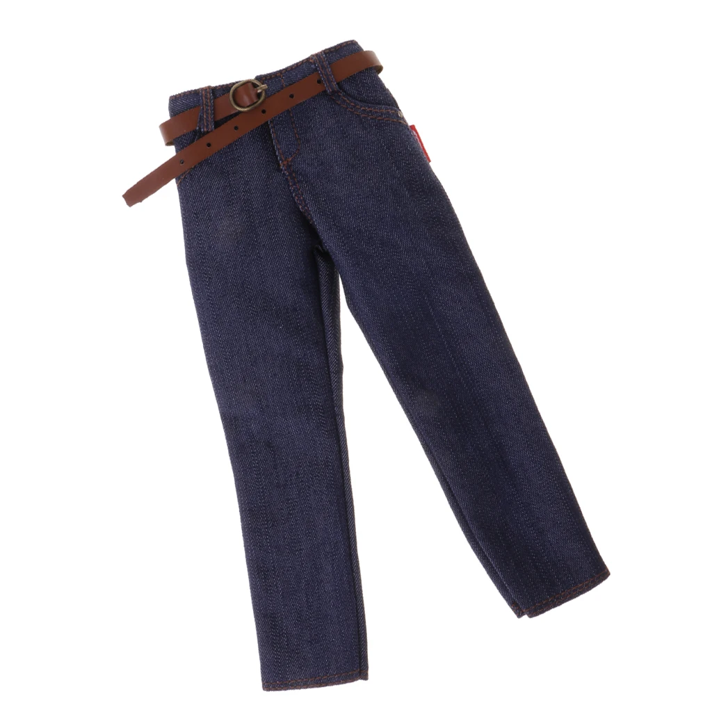 2 pcs 1/6 Male Classic Denim Jeans Pants with Belt for 12