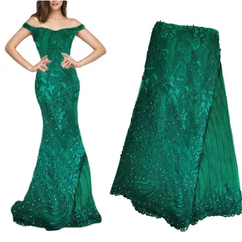 

unique green lace fabric 2020 high quality lace nigerian lace fabric for women dress african tulle lace with stones 5yards