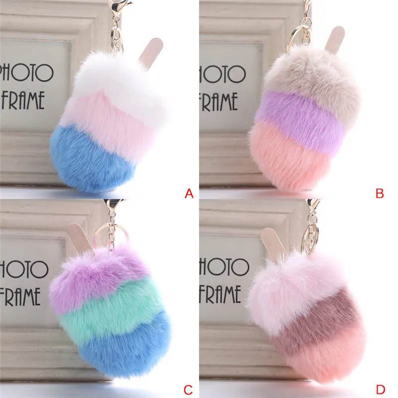 Ice Cream Fur Key Chains Fluffy Pompom Keychain Keyring Car Bag Pendant For Women Gifts Fashion Jewelry Accessories | Багаж и сумки