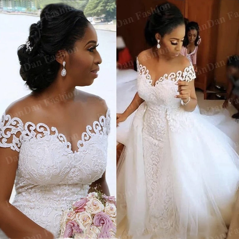 

Vestido De Noiva 2 in 1 Detachable Train Mermaid Wedding Dress 2021 Lace Bridal Custom Made Wedding Gowns
