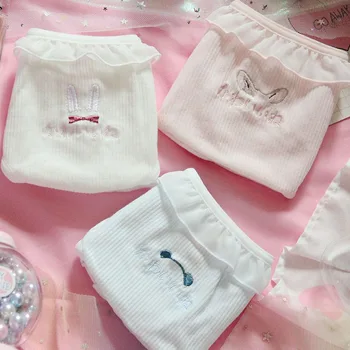 

Princess sweet lolita underwear Japanese Soft Girl Lori Animal Embroidery Rabbit Knitted Cotton Low-waist Underwear LP051