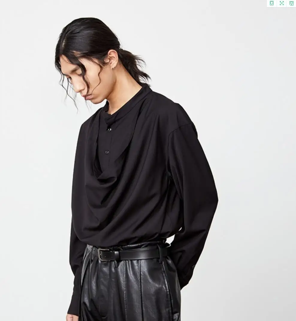 

XS-6XL New 2021 Men Women's Clothing Fashion Black Loose Structure Stacked Collar Fake two Pieces Shirt Plus Size Costumes
