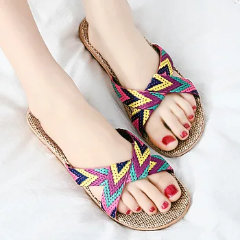 

Flax Slippers Women's sandals Casual Linen Slides Multi-style Non-slip Slippers Indoor men Sandals Flip Flops Beach Shoes