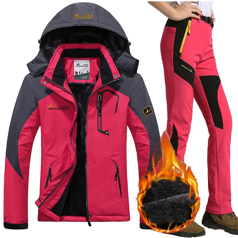 Waterproof Ski Suit Women Ski Jackets Pants Female Winter Outdoor Mountain Skiing Snow Snowboard Inner Fleece Warm Jackets Pants
