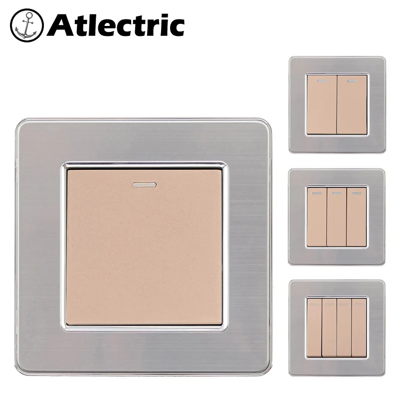 

Atlectric 1 2 3 4 Gang 1 2 Way Light Switch ON/OFF Button Switch Stainless Steel Panel Wall Control Lamp Switch