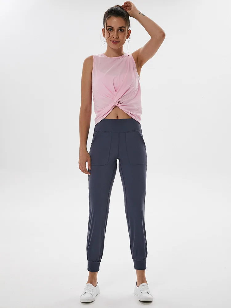 Цветные брюки для йоги с высокой талией для фитнеса и бега, женские эластичные спортивные брюки для бега с двумя боковыми карманами