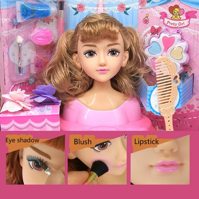 Fashion Stylist Kids Makeup Beauty Toys For Children Half Body Hairstyle Doll Long Hair Head Pretend Play Toys Girls Xmas Gift 3
