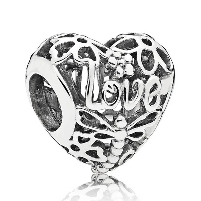 

Original 925 Sterling Silver Charm Flowers & Dragonfly Love Heart Promise Of Spring Beads Fit Pandora Bracelet & Necklace Diy Jewelry