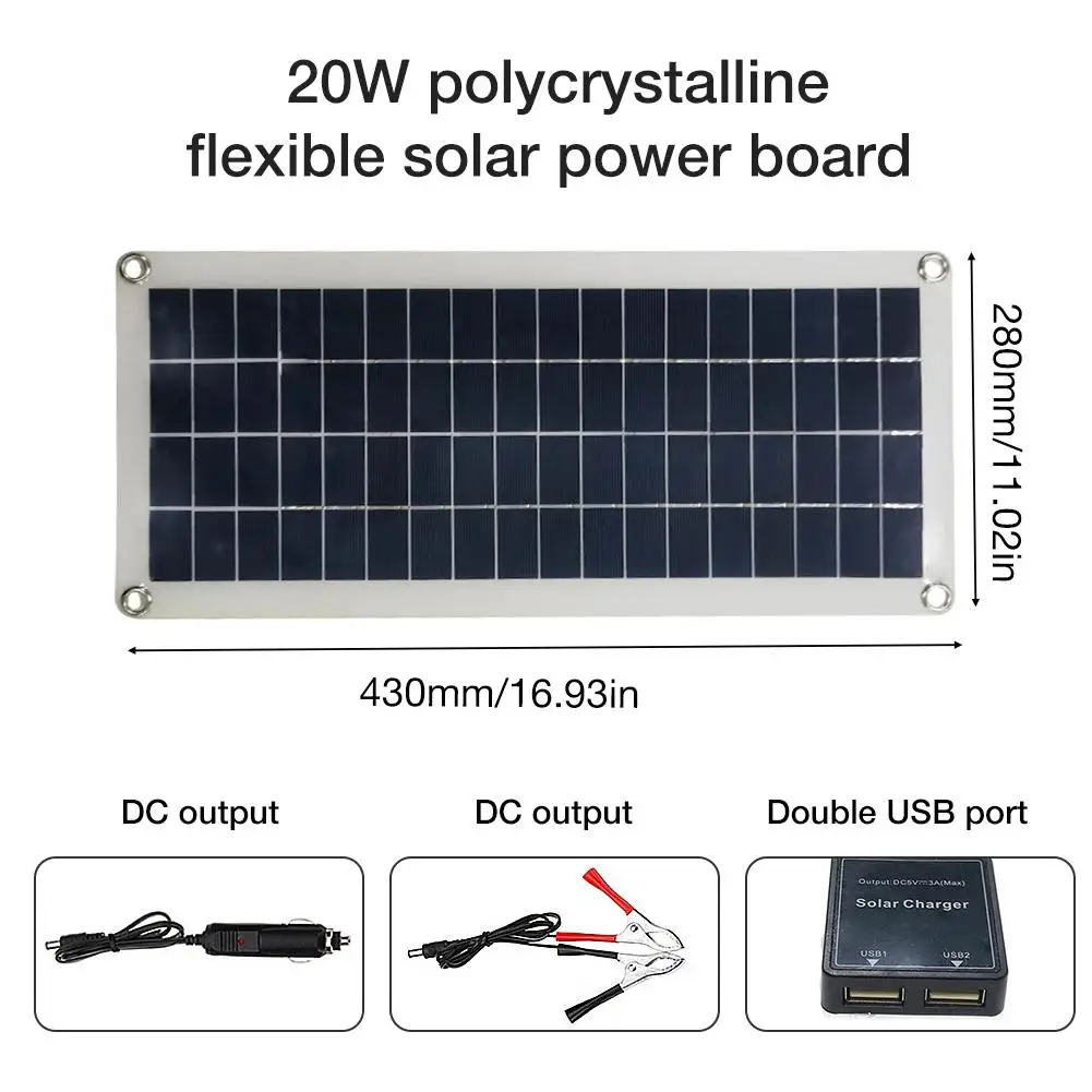 

High Quality 20W Polycrystalline Flexible Solar Panel Portable Multi - Purpose Mobile Phone Charging Solar Board