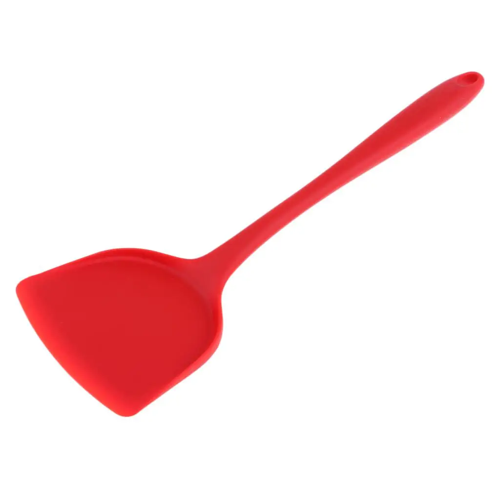 Long Handle Silicon Spatula for Flipping Egg Burger Crepe, Non-stick and High Temperature Resistant