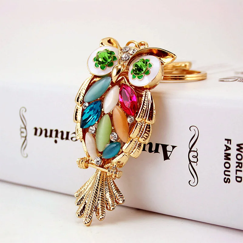 

3pcs Colorful Crystal Rhinestone Paved Gold Tone Owl Animal Charm Pendant Lobster Clasp Car Key Chains Craft Gold Tone Metal