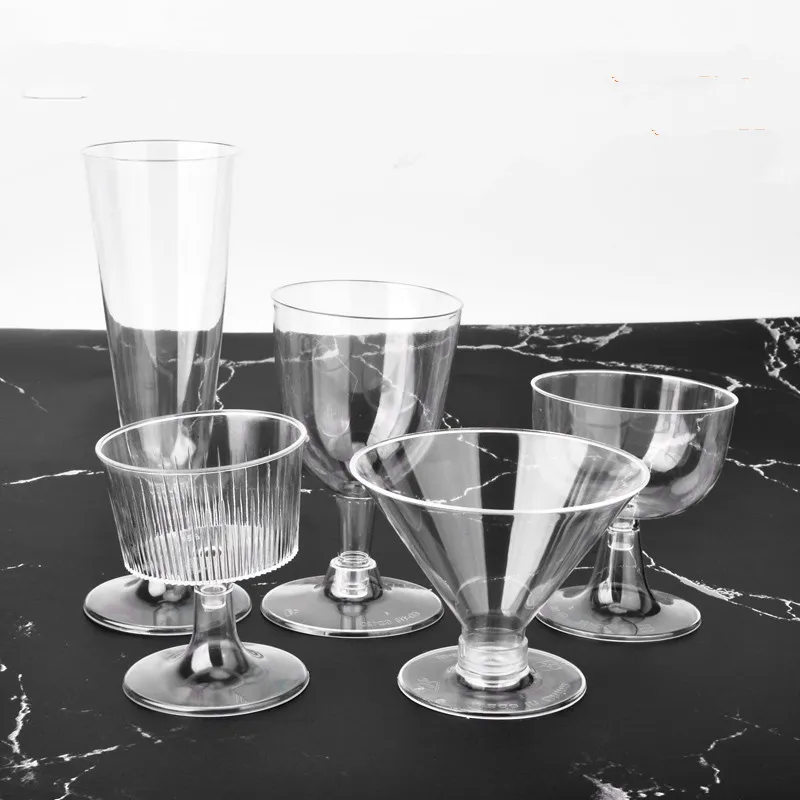 

50pcs High quality clear plastic champagne glass red wine glass cocktail glass mousse dessert cup party wedding warm drink cups