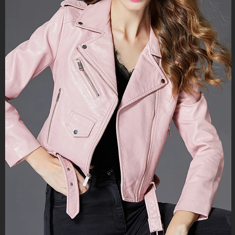 Приталенная куртка из искусственной кожи; Manteau Femme; корейский стиль; повседневные женские куртки; сезон весна-осень; мотоциклетная кожаная куртка