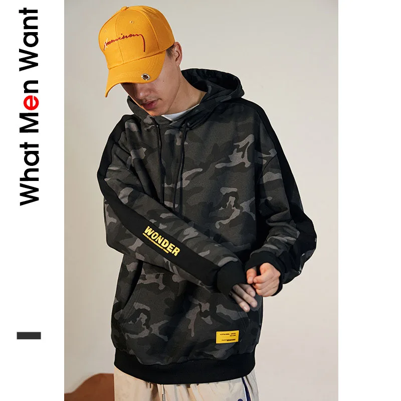 

IVRESSE Camouflage Tag Hoodies Men Hooded Drawstring Pockets Pullovers Male Fashion Casual Sport Autumn Streetwear Sweatshirt