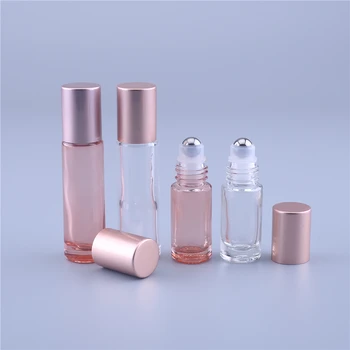 여행용 두꺼운 유리 롤 온 에센셜 오일 빈 향수병, 롤러 볼 병, 핑크 컬러, 10ml, 2 개