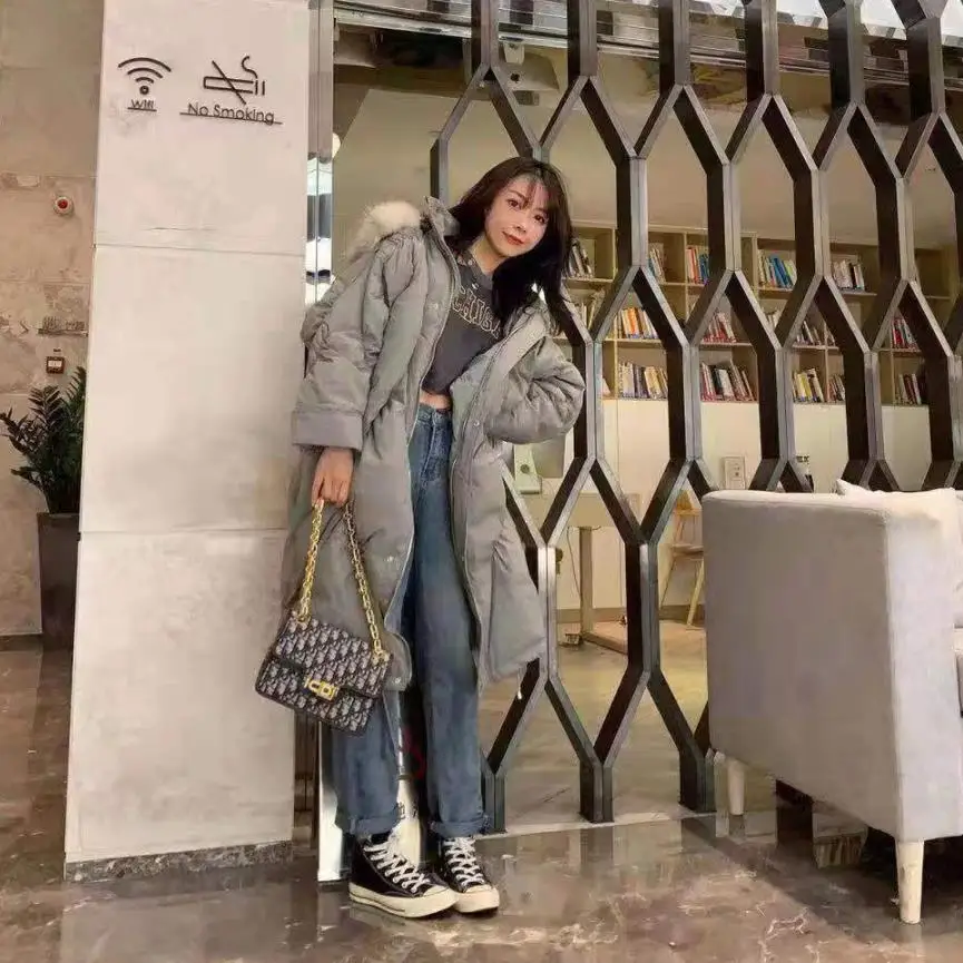 Winter thick warm fluffy bread style white duck down coat female fashion casual oversied hooded warm down parkas coats F337