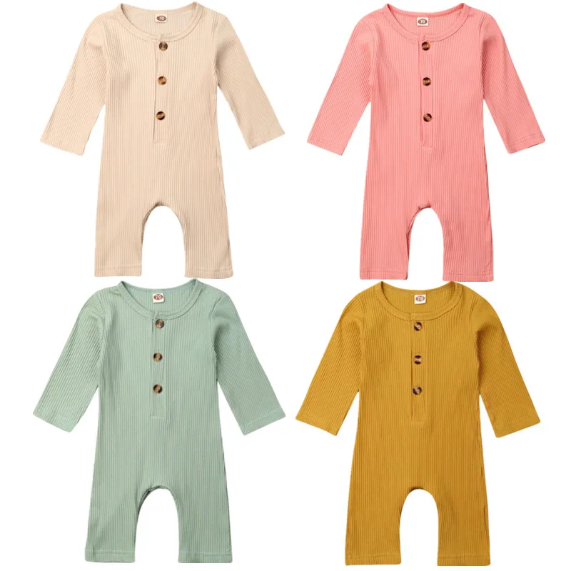 

0-18M Baby Solid One-piece Romper Newborn Babies Girl Boy Long Sleeve Rompers Cotton Jumpsuit Outfits Clothing
