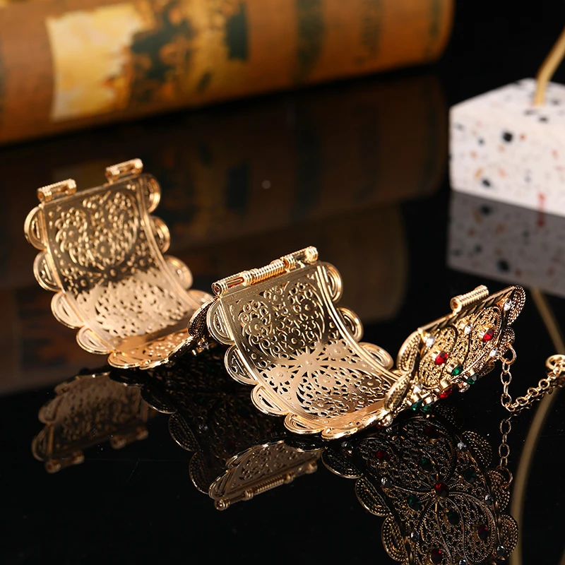 Fashion Moroccan Style Caftan Wedding Rhinestone Wide Bracelet Retro Arab Women's Bracelet