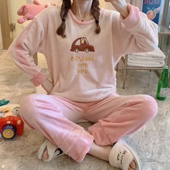 

Winter Women's Flannel Set Gray Totoro Pattern Pullover Red Totoro Pajamas Women Cartoon Pajamas Set Long-sleeved Pajamas Trouse