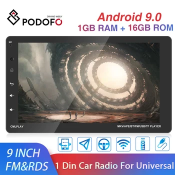 

Podofo 1 DIN Android 9.0 Car Radio RDS GPS Bluetooth WIFI Car Multimedia Player 9" One Din AUX USB Auto Audio For Universal